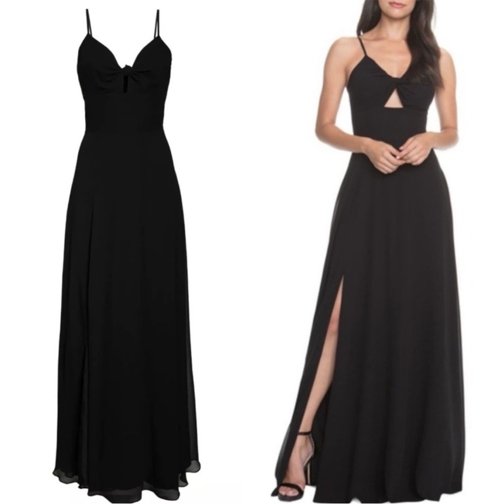 Dress the Population Cambria Twist Front Maxi Dress Sz XS Black Tie Party Prom